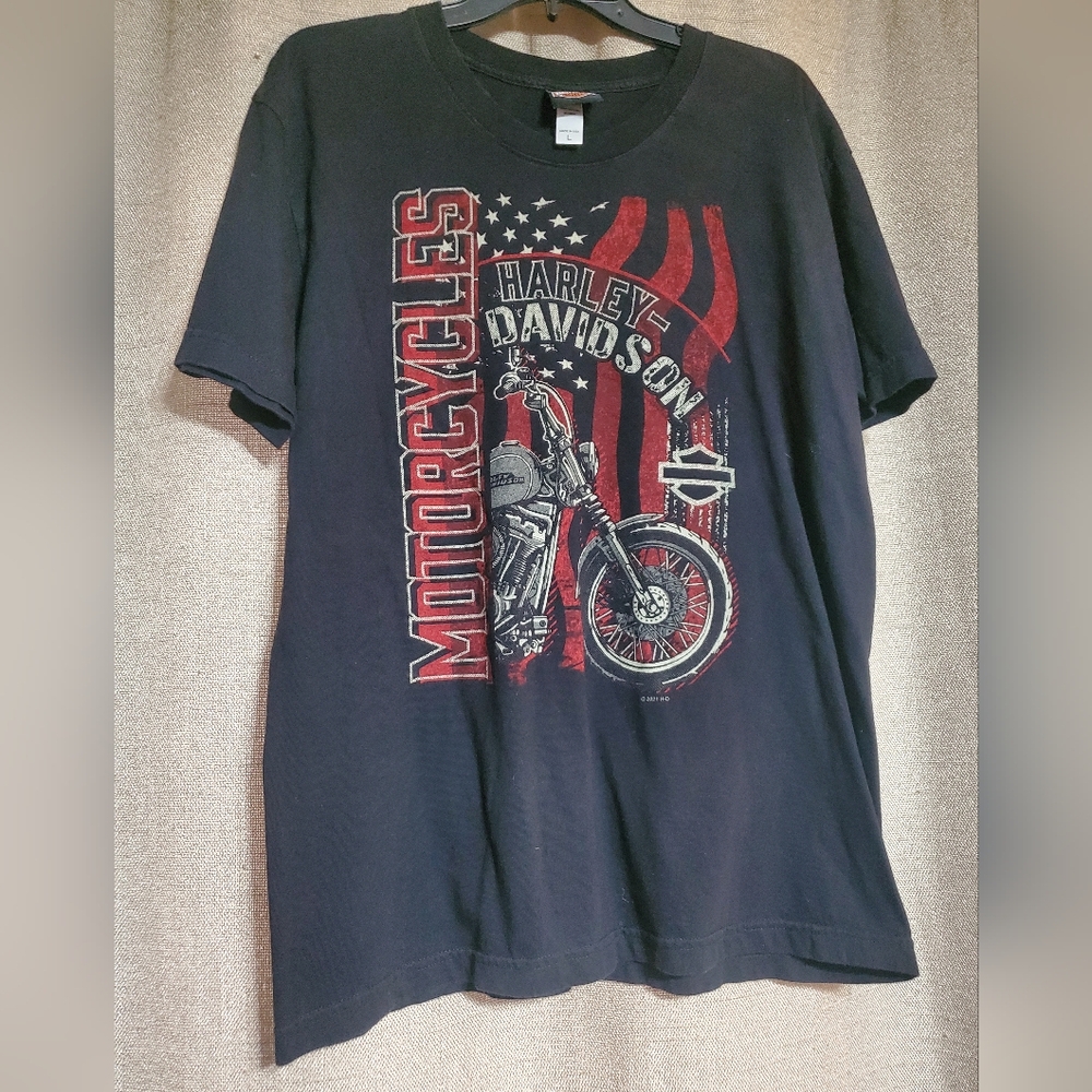 Harley Davidson Black/Red Short Sleeve McDaniels South Bend Indiana T-shir SZ LG